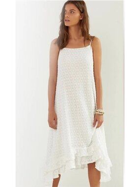 Anthropologie White Lace Sleeveless Midi Dress With Ruffle Hem Size M Womens